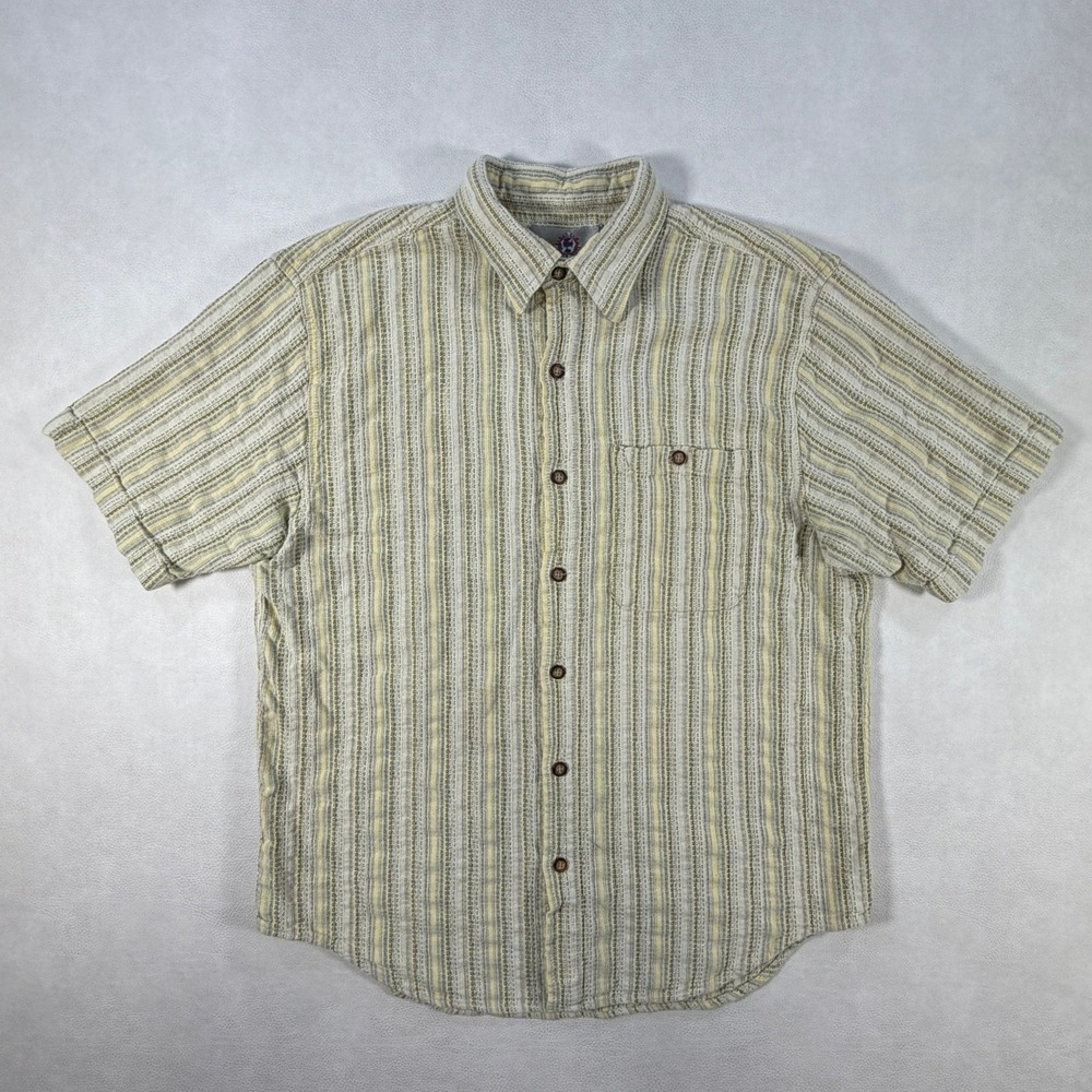 The Territory Ahead Mens Large Yellow Striped Short Sleeve Cotton Button Shirt